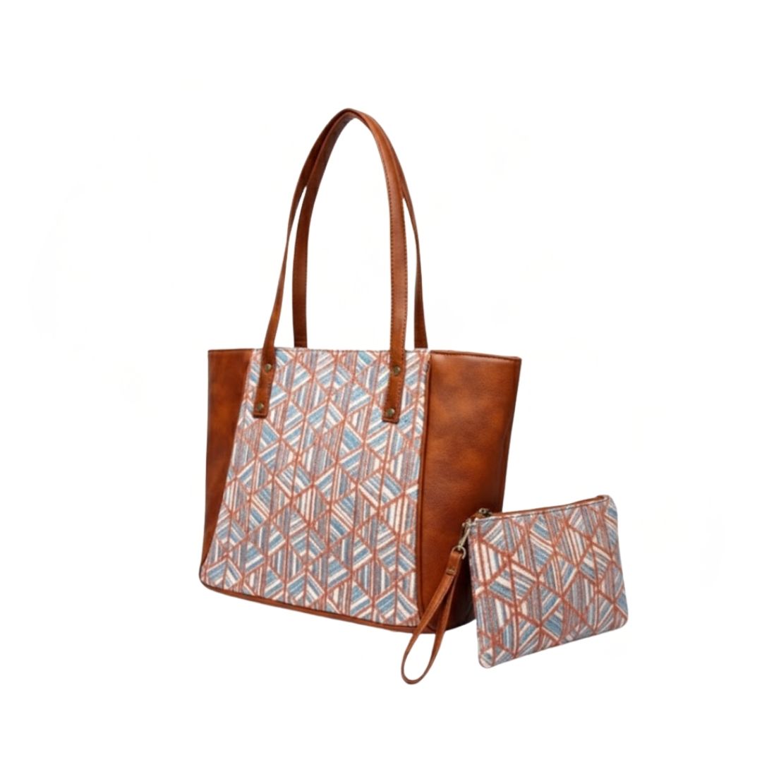 Stylish 2 Zip Tote With Pouch for Everyday Use